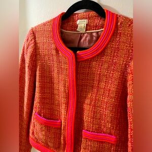JCrew Plaid Boucle Tweed Jacket Orange Pink Tweed Jacket